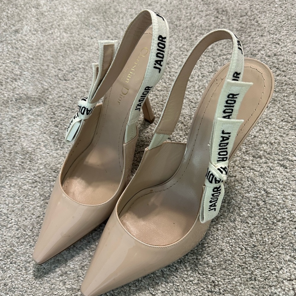 Dior Beige Slingback Heels with Logo Straps